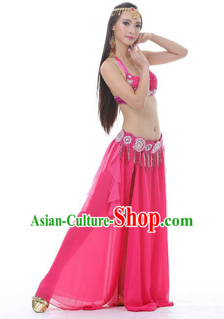 Traditional Bollywood Belly Dance Clothing Indian Oriental Dance Rosy Dress for Women