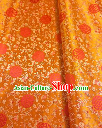 Chinese Traditional Mongolian Robe Fabric Palace Pattern Design Orange Brocade Chinese Fabric Asian Material