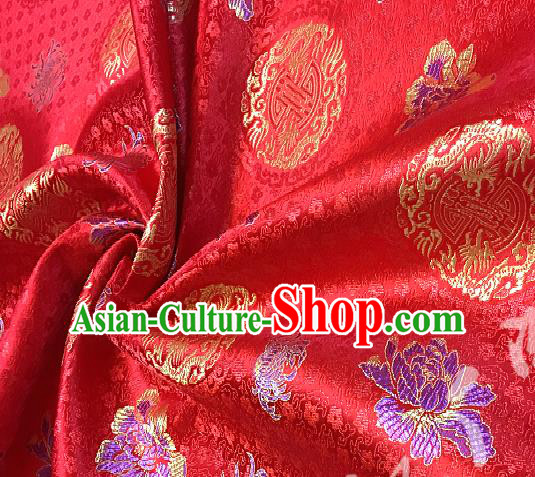 Chinese Traditional Fabric Tang Suit Peony Pattern Red Brocade Chinese Fabric Asian Tibetan Robe Material