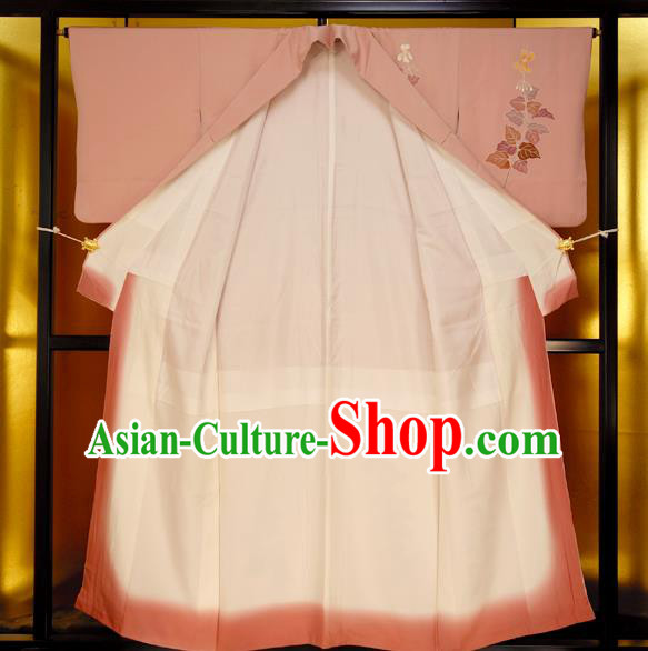 Japan Traditional Costume Printing Pink Yukata Dress Japanese Furisode Kimono for Women