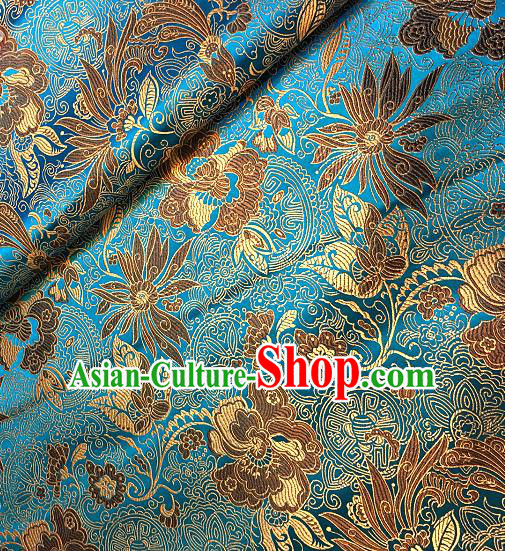 Chinese Traditional Fabric Tang Suit Lotus Pattern Blue Brocade Chinese Fabric Asian Cheongsam Material