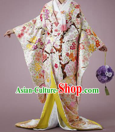 Traditional Asian Japan Costume Japanese Fashion Apparel Printing Flowers Furisode Kimono for Women