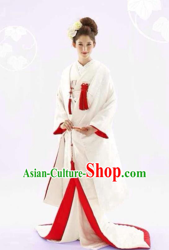 Traditional Asian Japan Costume Japanese Apparel White Furisode Kimono for Women