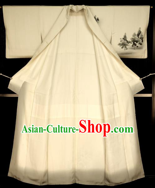 Traditional Japan Vintage Costume White Furisode Kimono Japanese Yukata Dress for Women
