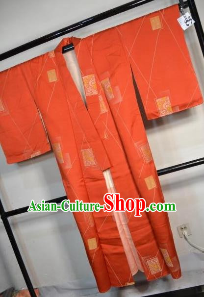 Japan Traditional Furisode Kimonos Costume Japanese Orange Yukata Dress for Women