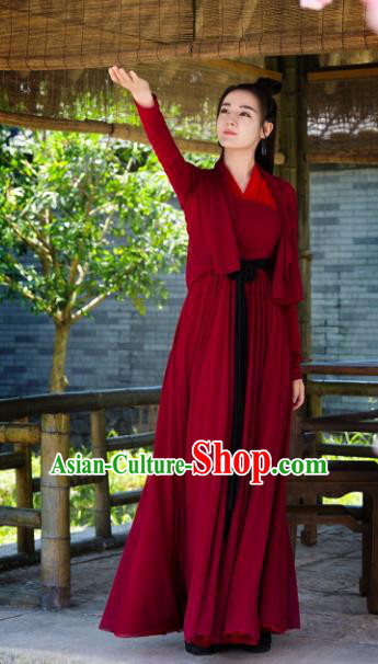 Chinese Ancient Swordswoman Costume Female Knight-Errant Hanfu Red Dress Clothing for Women