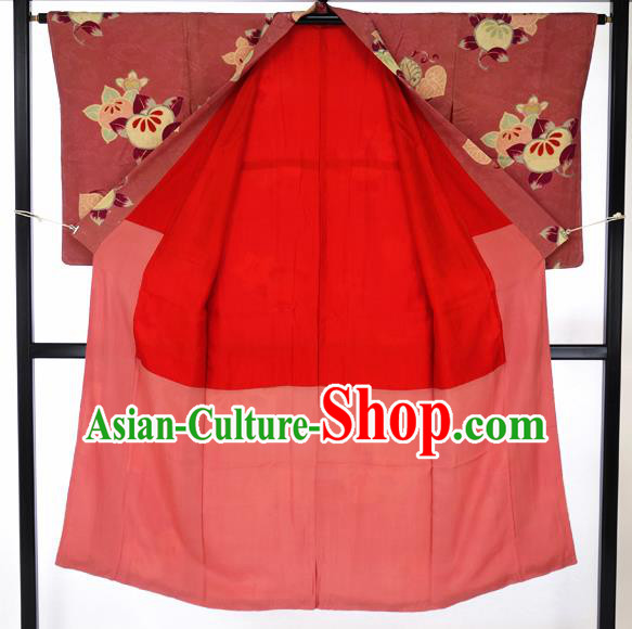 Japan Palace Dark Red Kimono Traditional Furisode Kimonos Yukata Dress Formal Costume for Women