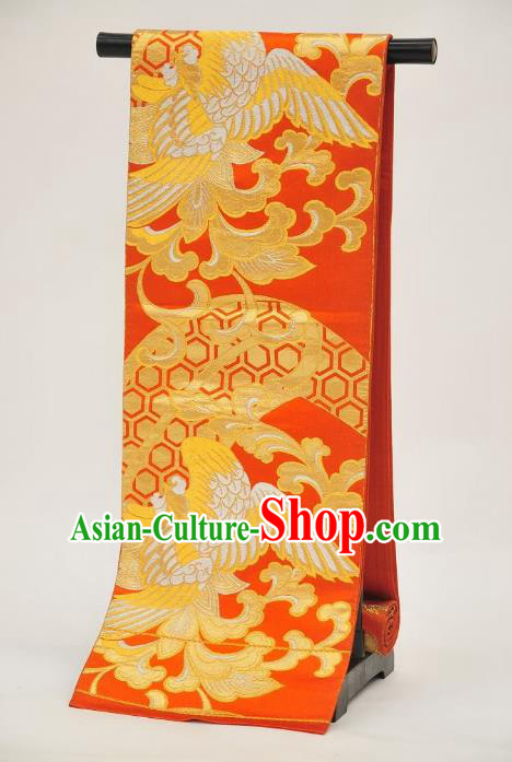 Traditional Japanese Kimonos Embroidered Orange Belts Yukata Brocade Waistband for Women