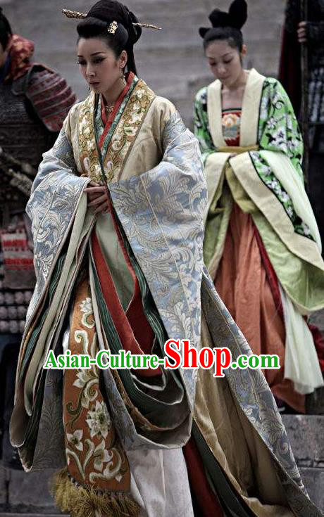 Chinese Ancient Spring and Autumn Period Theatre Princess Embroidered Costumes Complete Set for Women