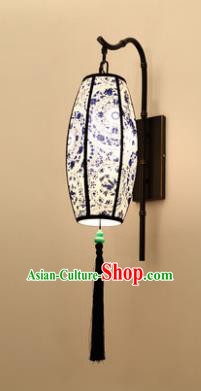Traditional Asian Chinese Lantern China Style Wall Lamp Electric Blue and White Porcelain Palace Lantern