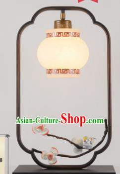 Traditional Asian Chinese Lantern China Ancient Electric Blue Flowers Desk Lamp Palace Lantern