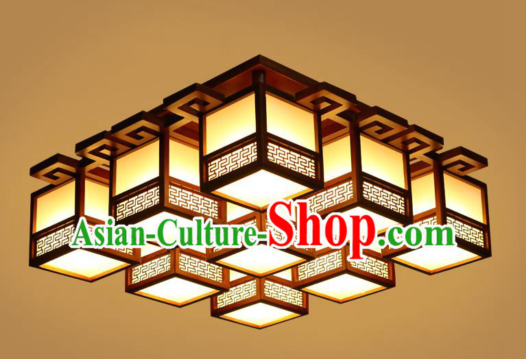China Traditional Handmade Ancient Wood Lantern Nine-pieces Palace Lanterns Ceiling Lamp