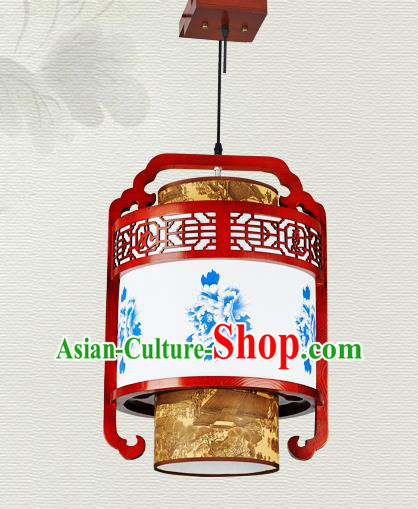 China Traditional Handmade Ancient Hanging Lantern Palace Lanterns Printing Peony Ceiling Lamp