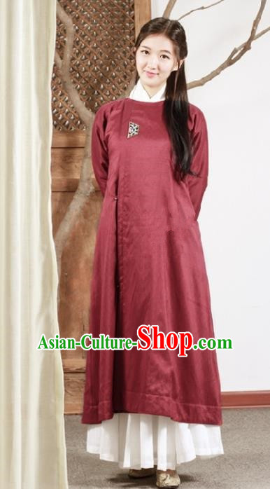Ancient Chinese National Costumes Wine Red Cheongsam Dress for Women