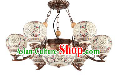 China Handmade iron Ceiling Lantern Traditional Ancient Hanging Lanterns Six-Lights Palace Lamp