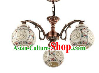 China Handmade iron Colorful Ceiling Lantern Traditional Ancient Hanging Lanterns Three-Lights Palace Lamp