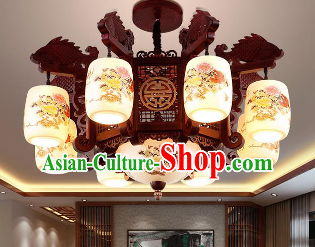 China Handmade Ceiling Lantern Traditional Ancient Porcelain Eight-Lights Lamp Palace Lanterns
