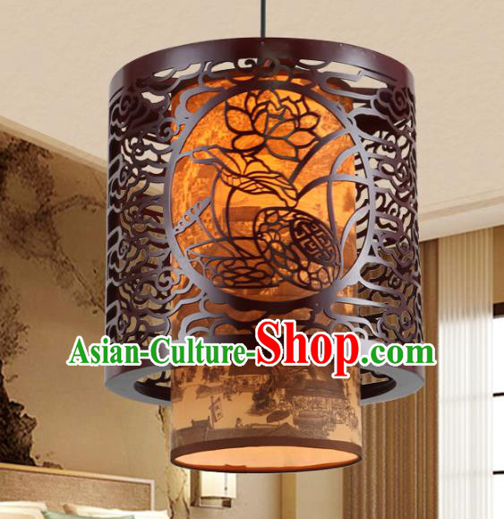 Asian China Handmade Wood Carving Lotus Ceiling Lantern Traditional Ancient Hanging Lamp Palace Lanterns