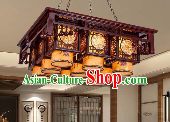 Asian China Handmade Wood Carving Lantern Traditional Ancient Ceiling Lamp Nine-Lights Palace Lanterns