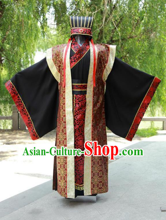 China Ancient Han Dynasty Chancellor Costume Theatre Performances Landlord Clothing for Men