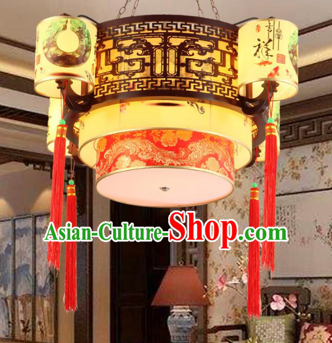 Chinese Handmade Printing Hanging Lantern Traditional Palace Wood Ceiling Lamp Ancient Lanterns