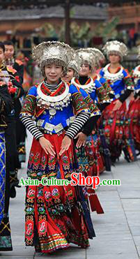 Traditional Chinese Miao Minority Nationality Wedding Costume and Headwear Complete Set for Women