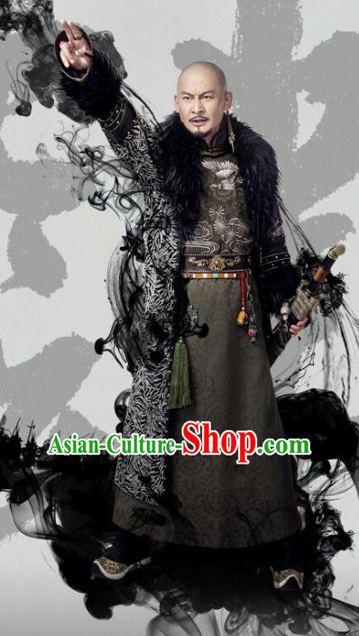 Chinese Qing Dynasty Emperor Nuerhachi Historical Costume China Ancient Manchu Majesty Clothing