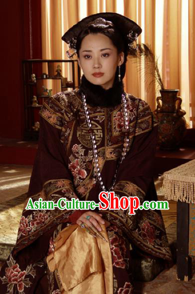 Ancient Chinese Qing Dynasty Manchu Empress Dowager Xiao Zhuang Embroidered Historical Costume for Women