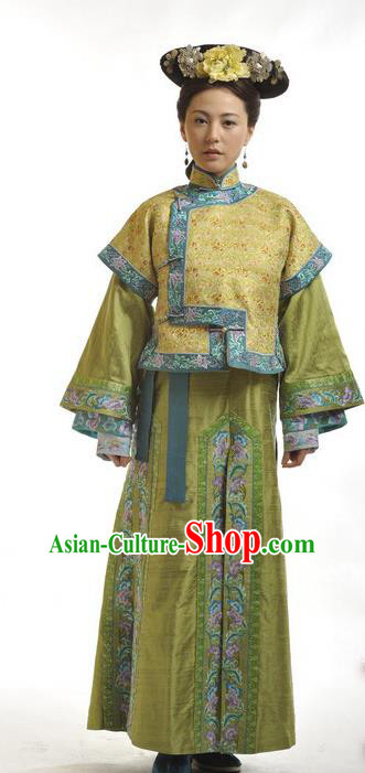 Ancient Chinese Qing Dynasty Manchu Eight Princess Consort Ruolan Embroidered Historical Costume for Women