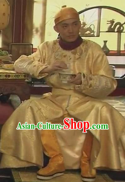 Chinese Qing Dynasty Emperor Guangxu Historical Costume Ancient Manchu Last King Clothing for Men