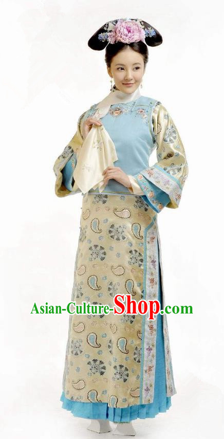 Chinese Qing Dynasty Princess Consort of YinE Mingyu Historical Costume Ancient Manchu Palace Lady Clothing for Women