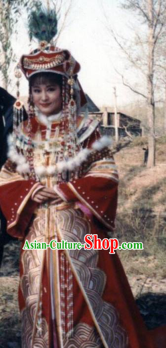 Chinese Ancient Qing Dynasty Manchu Empress Dowager Xiaozhuang Embroidered Mongolian Dress Historical Costume for Women