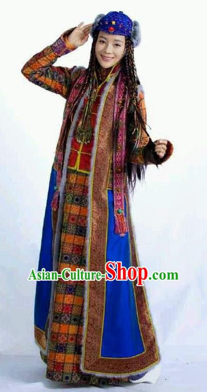 Chinese Ancient Qing Dynasty Mongolian Historical Costume Princess Embroidered Dress for Women