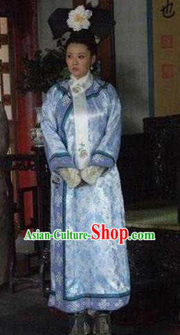 Chinese Ancient Qing Dynasty Manchu Historical Costume Queen Mother Ci Xi Embroidered Dress for Women