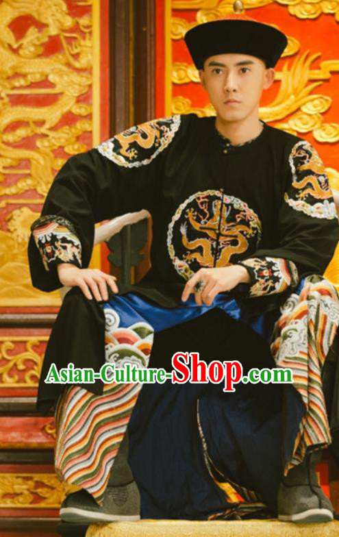 Chinese Ancient Qing Dynasty Prince of Nurhachi Historical Costume Manchu Nobility Clothing for Men