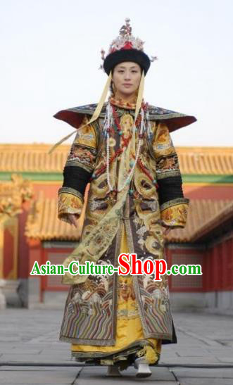 Chinese Qing Dynasty Last Queen Mother Historical Costume Ancient Empress Dowager Cixi Clothing for Women