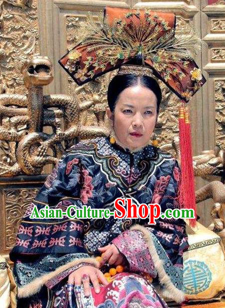 Chinese Qing Dynasty Empress Dowager Cixi Historical Costume Ancient Manchu Queen Mother Embroidered Dress for Women