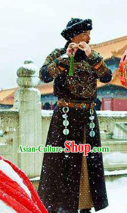 Chinese Ancient Qing Dynasty Manchu Prince Regent Dorgon Historical Costume Royal Highness Clothing for Men