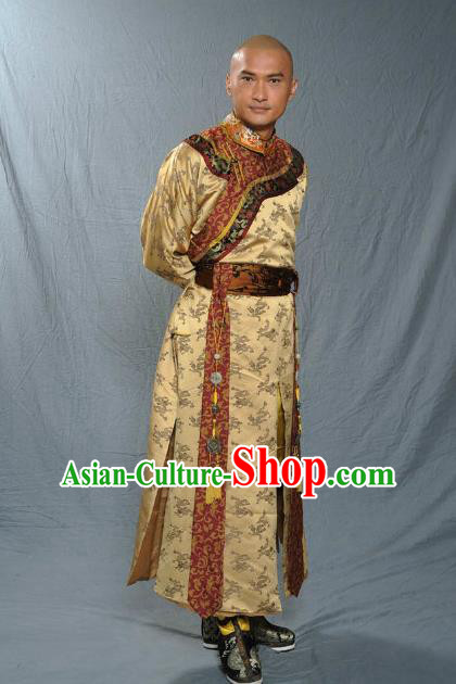 Chinese Qing Dynasty Emperor Kangxi Historical Costume Ancient Manchu Royal Kaiser Clothing for Men