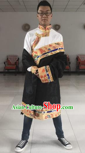 Traditional Chinese Zang Nationality Black Costume, Tibetan Ethnic Minority Kang-pa Tibetan Robe for Men