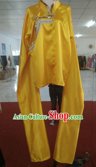 Chinese Tibetan Nationality Costume Water Sleeve Yellow Blouse, Traditional Zang Ethnic Minority Shirts Clothing for Women
