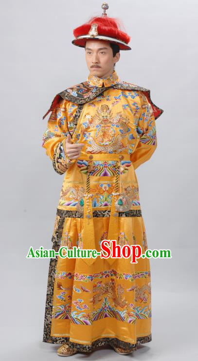 Chinese Qing Dynasty Qianlong Emperor Replica Costumes Ancient Manchu Imperial Robe Historical Costume for Men