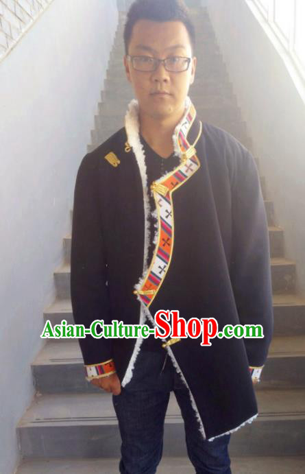 Traditional Chinese Zang Nationality Dance Costume Cotton-padded Jacket, Tibetan Ethnic Minority Shirt for Men