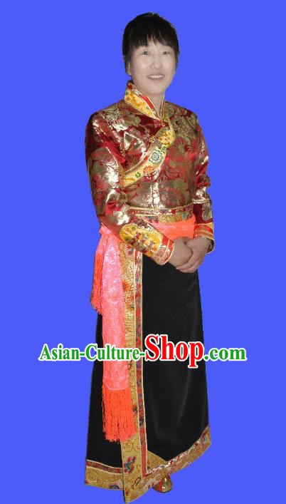 Traditional Chinese Tibetan Nationality Dance Costume, Zang Ethnic Minority Dress for Women