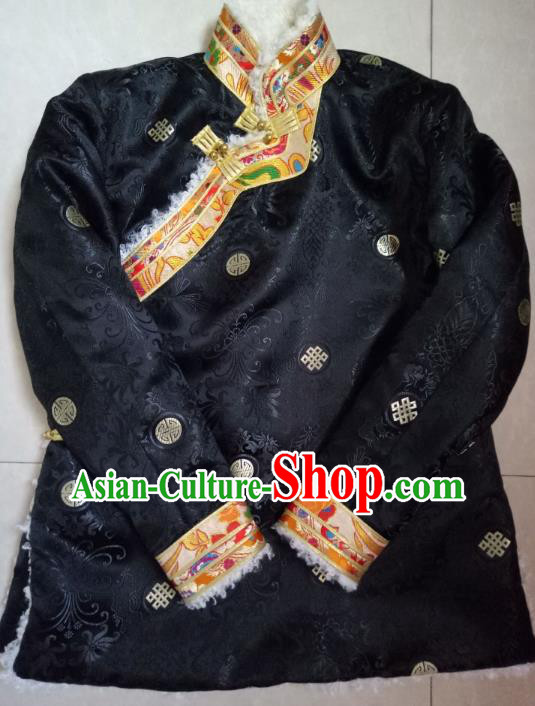 Traditional Chinese Zang Nationality Costume Cotton-padded Jacket, Tibetan Ethnic Minority Shirt for Men