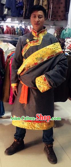 Traditional Chinese Zang Nationality Costume, Tibetan Ethnic Minority Robe for Men