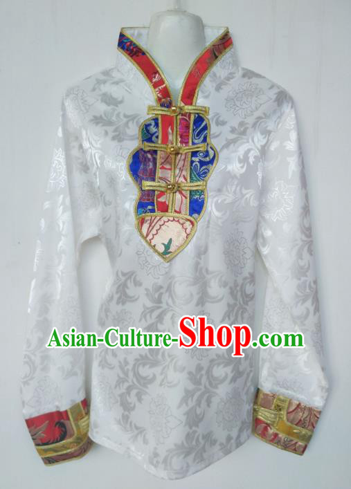 Traditional Chinese Tibetan Nationality Guozhuang Dance Costume, Zang Ethnic Minority White Blouse for Women