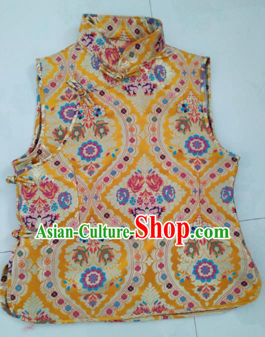 Chinese Tibetan Nationality Costume Golden Vest, Traditional Zang Ethnic Minority Waistcoat Clothing for Women