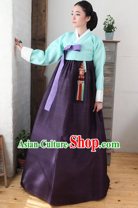 Korean Traditional Bride Palace Hanbok Clothing Green Blouse and Purple Dress Korean Fashion Apparel Costumes for Women