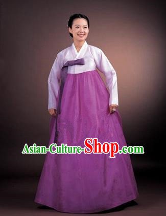 Korean Traditional Bride Palace Hanbok Clothing Lilac Blouse and Purple Dress Korean Fashion Apparel Costumes for Women